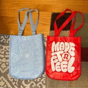 Bundle 2 Small Lululemon Reusable Shopping Gift Bag Totes Holiday Red white Blue